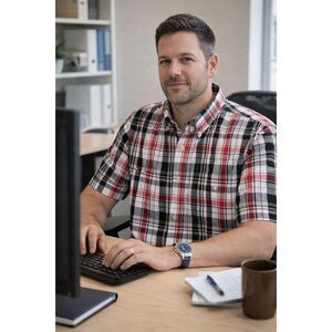 Chaps Performance Shirt XL Red Black White Plaid Button Down Business Casual